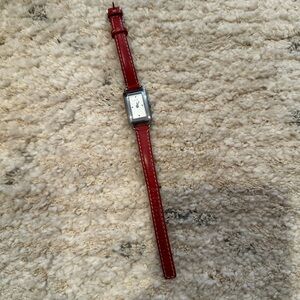 Coach Red Leather Strap Watch with Silver Accents